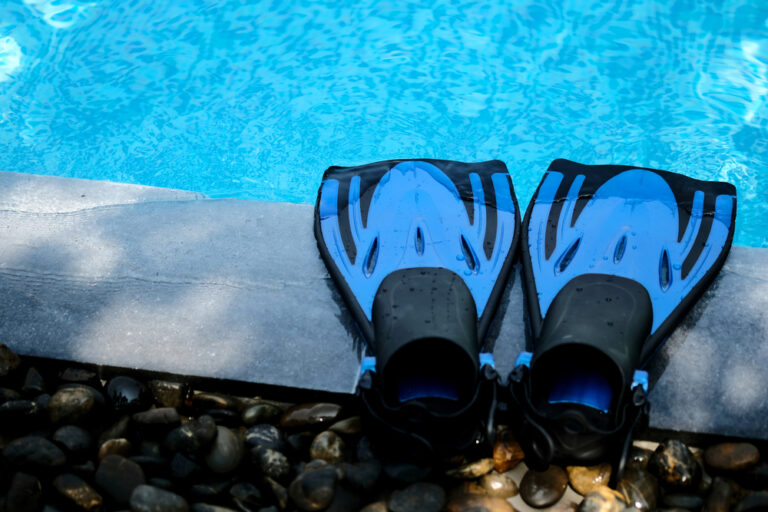 Pair,Of,Blue,Swim,Fins,Or,Flippers,For,Diving,At