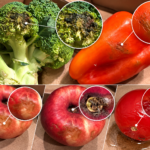 Fotocollage der beanstandeten Obst- und Gemüseartikel mit Detailansichten